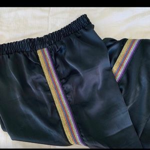 Forever21 Black Satin Rainbow Stripe Joggers